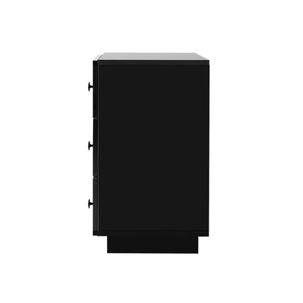 Artiss Bedside Tables Side Table RGB LED 3 Drawers Nightstand High Gloss Black