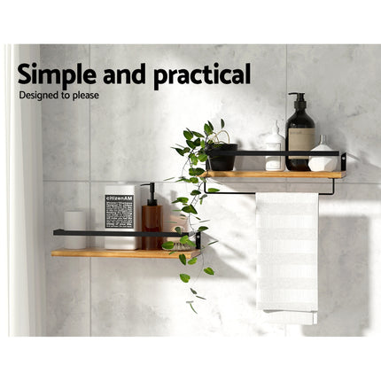 Artiss 2x Floating Wall Shelves Brackets Towel Rail Rack DIY Wall Mount Rack