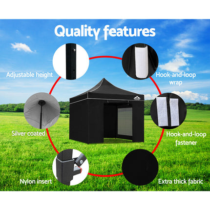 Instahut Gazebo Pop Up Marquee 3x3m Folding Wedding Tent Gazebos Shade Black