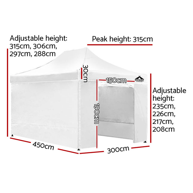Instahut Gazebo Pop Up Marquee 3x4.5m Folding Wedding Tent Gazebos Shade White