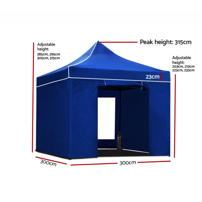 Instahut Gazebo Pop Up Marquee 3x3 Folding Wedding Tent Gazebos Shade Blue