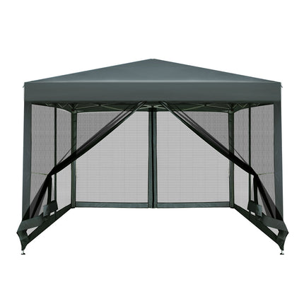 Instahut Gazebo Pop Up Marquee 3x3 Wedding Side Mesh Wall Outdoor Gazebos Grey