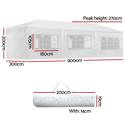Instahut Gazebo 3x9 Outdoor Marquee Gazebos Wedding Party Camping Tent 8 Wall Panels