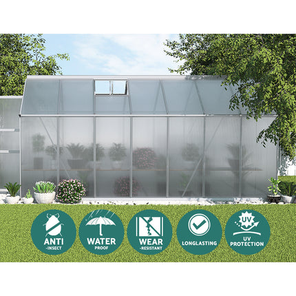 Greenfingers Greenhouse Aluminium Green House Garden Shed Polycarbonate 4.1x2.5M