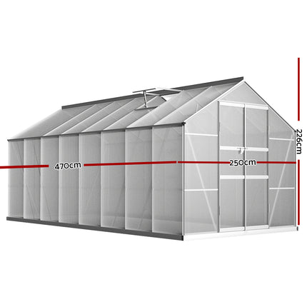 Greenfingers Aluminium Greenhouse Polycarbonate Green House Garden Shed 4.7x2.5M