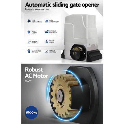 LockMaster Electric Sliding Gate Opener 1800KG Motor Kit Auto Keypad Remote 6M Rail
