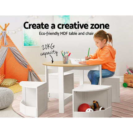 Keezi 5 PCS Kids Table and Chairs Set Storage Chair Wooden Play Study Desk Sets