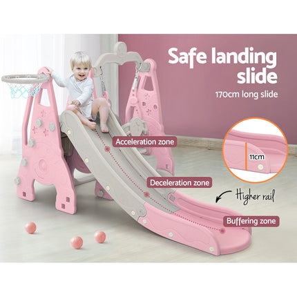 Keezi Kids Slide 170cm Extra Long Swing Basketball Hoop Toddlers PlaySet Pink