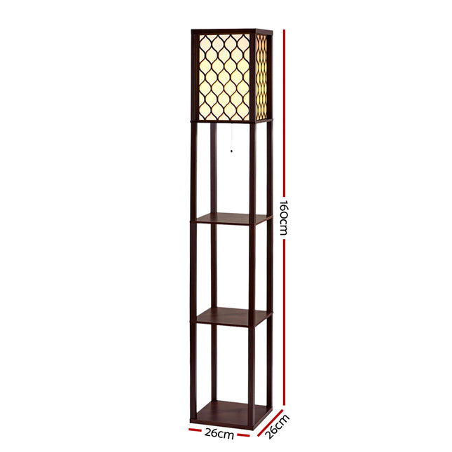 Artiss Floor Lamp LED Storage Shelf Standing Vintage Wood Light Reading Bedroom