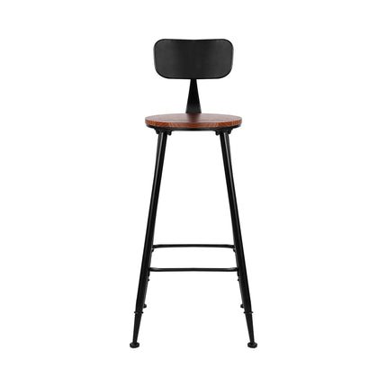 Set of 2 Artiss Bar Stools Pinewood Metal - Black and Wood
