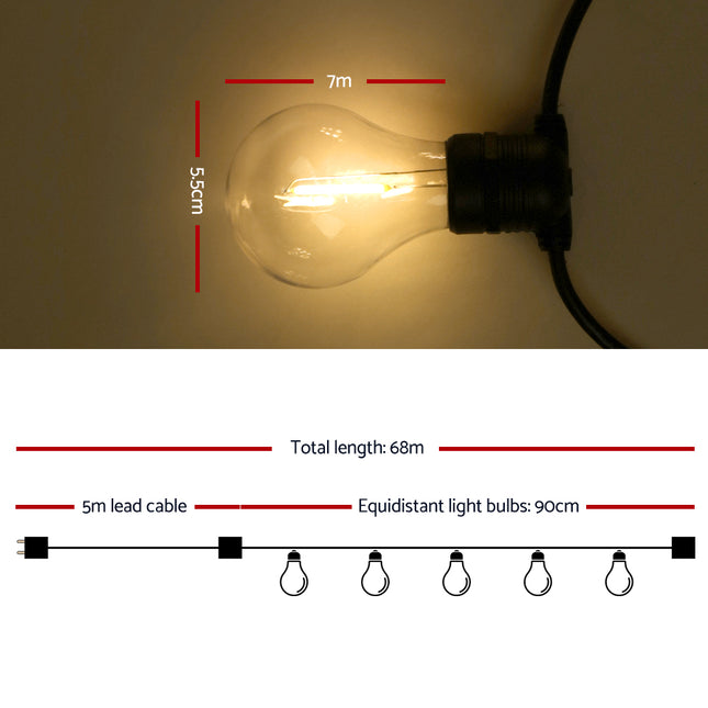 Jingle Jollys 68m Festoon String Lights LED Outdoor Wedding Party Garden Decor