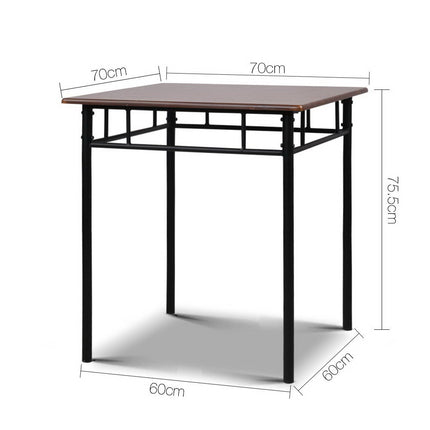 Artiss Metal Table and Chairs - Walnut & Black
