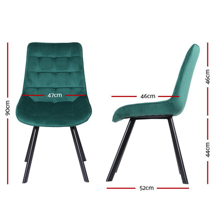 Artiss Set of 2 Reith Dining Chairs Kitchen Cafe Chairs Velvet Upholstered Green