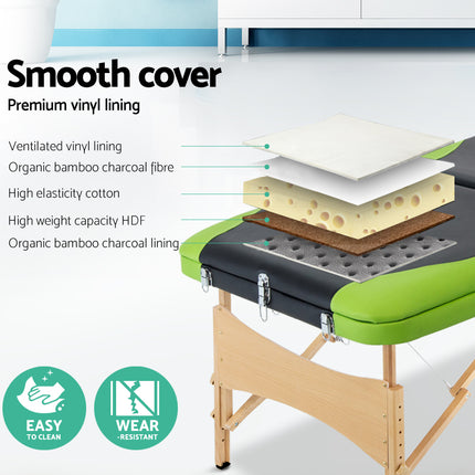 Zenses 3 Fold Portable Wood Massage Table - Black & Lime