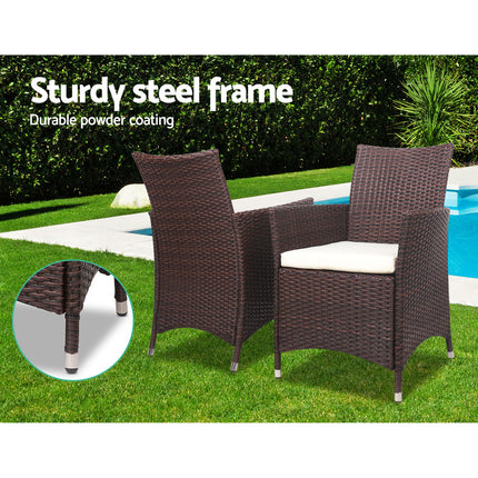 Gardeon 3pc Bistro Wicker Outdoor Furniture Set Brown