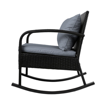 Gardeon 3 Piece Outdoor Chair Rocking Set - Black