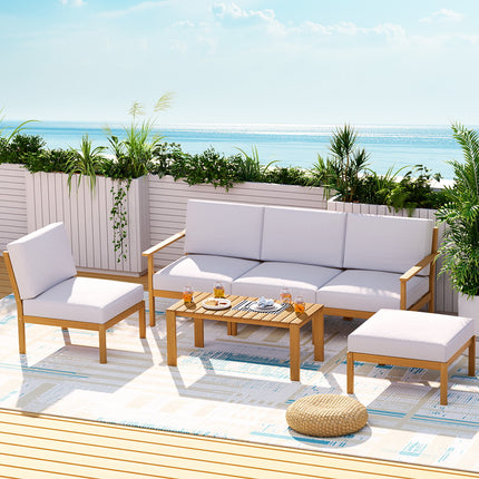 Gardeon Outdoor Sofa Set 5-Seater Acacia Wood Lounge Setting Garden Table Chairs