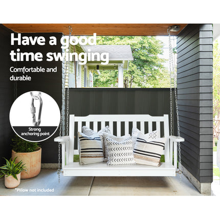 Gardeon Porch Swing Chair with Chain Garden Bench Outdoor Furniture Wooden White