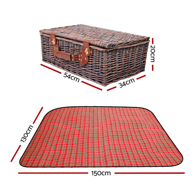 Alfresco 4 Person Picnic Basket Wicker Picnic Set Outdoor Insulated Blanket