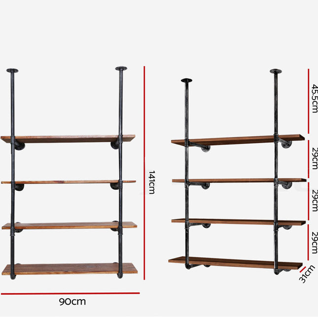 Artiss Wall Display Shelves Industrial Bookshelf DIY Pipe Shelf Rustic Brackets