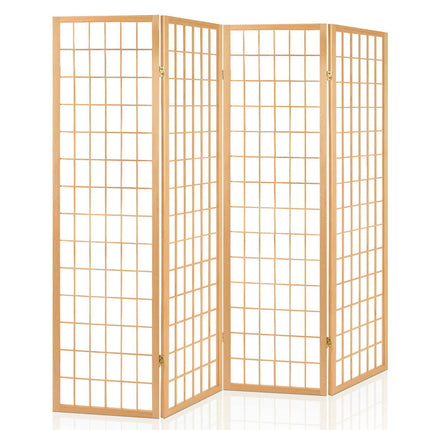 Artiss Room Divider Screen Wood Timber Dividers Fold Stand Wide Beige 4 Panel