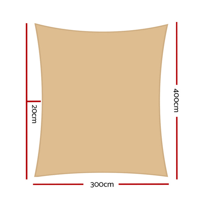 Instahut 3 x 4m Waterproof Rectangle Shade Sail Cloth - Sand Beige