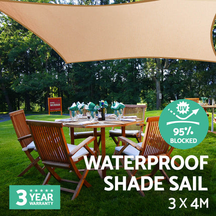 Instahut 3 x 4m Waterproof Rectangle Shade Sail Cloth - Sand Beige