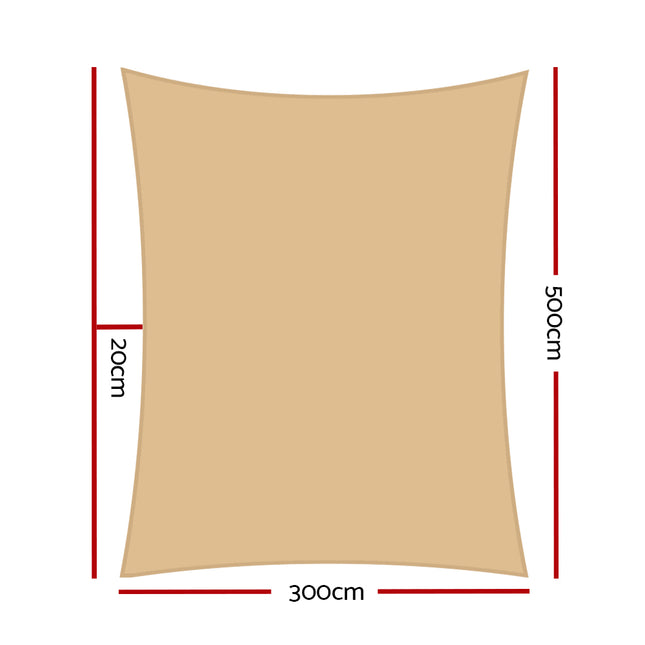 Instahut 3 x 5m Waterproof Rectangle Shade Sail Cloth - Sand Beige