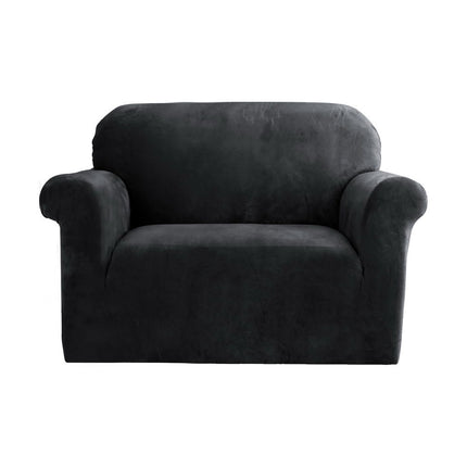 Artiss Velvet Sofa Cover Plush Couch Cover Lounge Slipcover 1 Seater Black