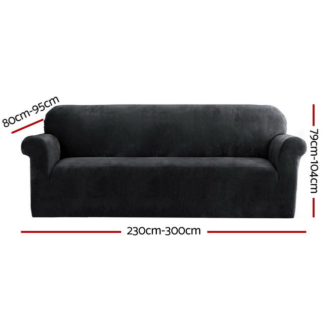 Artiss Velvet Sofa Cover Plush Couch Cover Lounge Slipcover 4 Seater Black