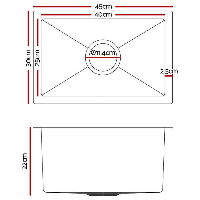 Cefito 30cm x 45cm Stainless Steel Kitchen Sink Under/Top/Flush Mount Black