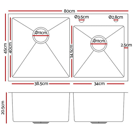 Cefito 80cm x 45cm Stainless Steel Kitchen Sink Flush/Drop-in Mount Silver