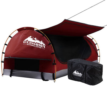 Weisshorn Swag King Single Camping Swags Canvas Free Standing Dome Tent Red with 7CM Mattress