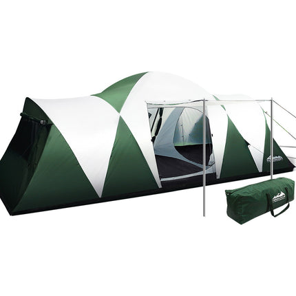 Weisshorn Family Camping Tent 12 Person Hiking Beach Tents (3 Rooms) Green