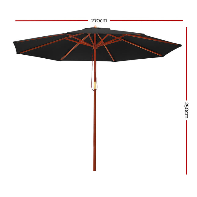 Instahut Outdoor Umbrella 2.7M Pole Cantilever Stand Garden Umbrellas Patio Black