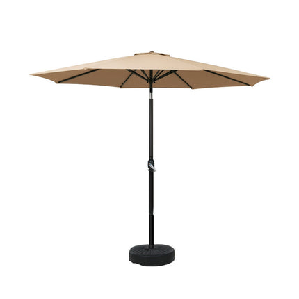 Instahut Outdoor Umbrella 2.7m Base Beach Pole Garden Tilt Sun Patio UV Beige