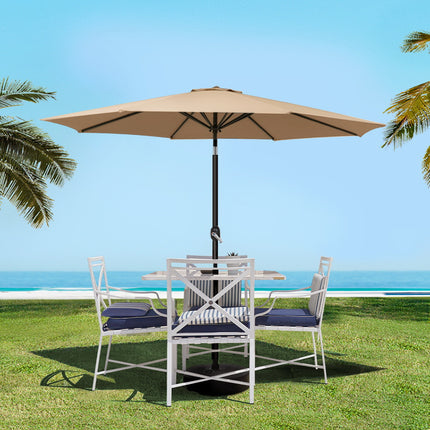 Instahut Outdoor Umbrella 2.7m Base Beach Pole Garden Tilt Sun Patio UV Beige