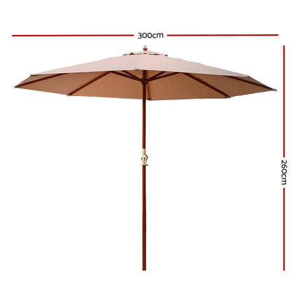 Instahut Outdoor Umbrella 3M Pole Cantilever Stand Garden Umbrellas Patio Beige