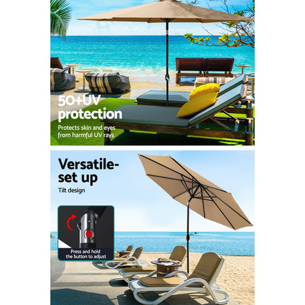 Instahut Outdoor Umbrella 3m Base Beach Pole Garden Tilt Sun Patio UV Beige