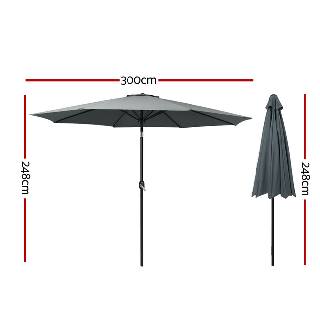 Instahut Outdoor Umbrella 3m Umbrellas Garden Beach Tilt Sun Patio Deck Shelter
