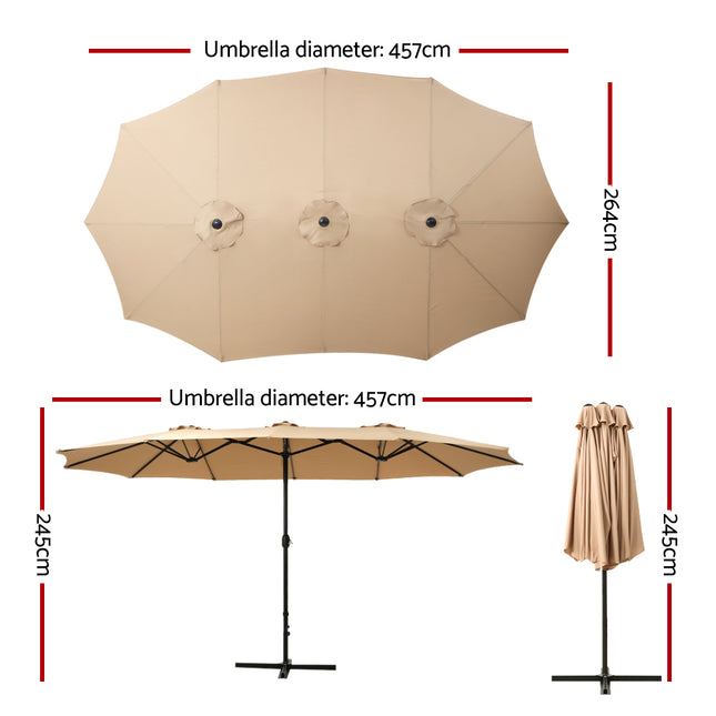 Instahut Outdoor Umbrella Twin Umbrella Beach Stand Base Garden Sun Shade 4.57m