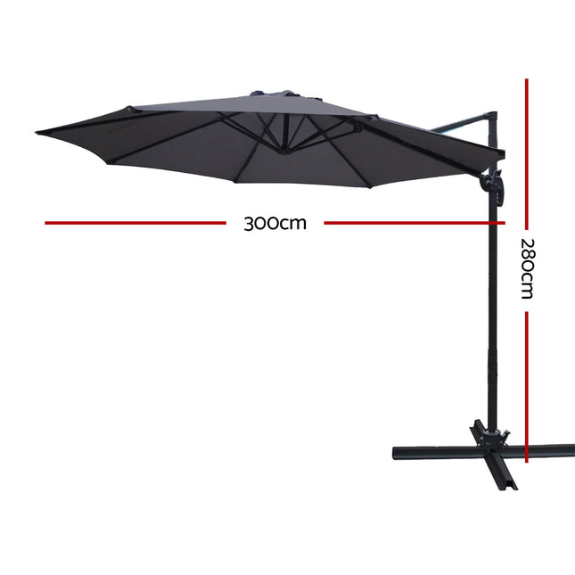 Instahut Outdoor Umbrella 3M Roma Cantilever Beach Furniture Garden 360 Degree Charcoal