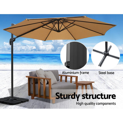 Instahut Outdoor Umbrella 3m Base Cantilever Beach Stand Sun Roma Beige 50cm