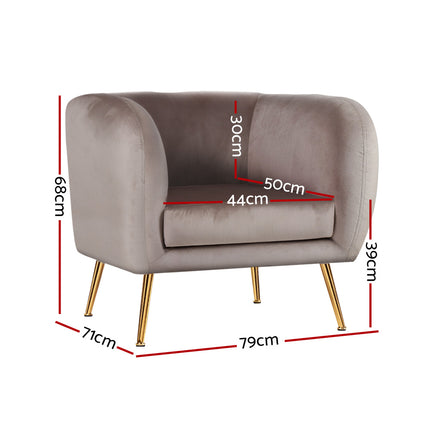 Artiss Armchair Lounge Arm Chair Sofa Accent Armchairs Chairs Couch Velvet Beige