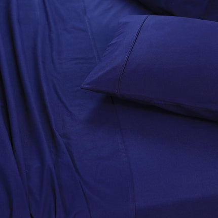 Elan Linen 100% Egyptian Cotton Vintage Washed 500TC Navy Blue Double Bed Sheets Set