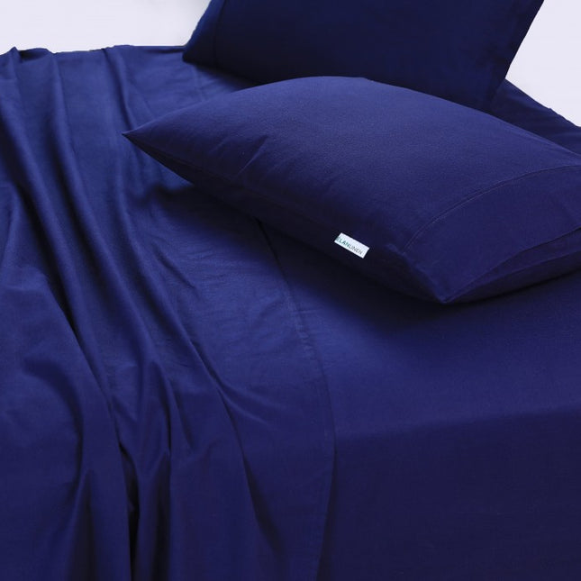 Elan Linen 100% Egyptian Cotton Vintage Washed 500TC Navy Blue 50 cm Deep Mega King Bed Sheets Set