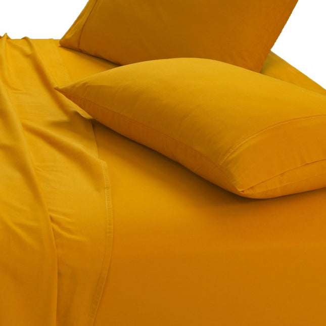 Elan Linen 100% Egyptian Cotton Vintage Washed 500TC Mustard 50 cm Deep Mega Queen Bed Sheets Set