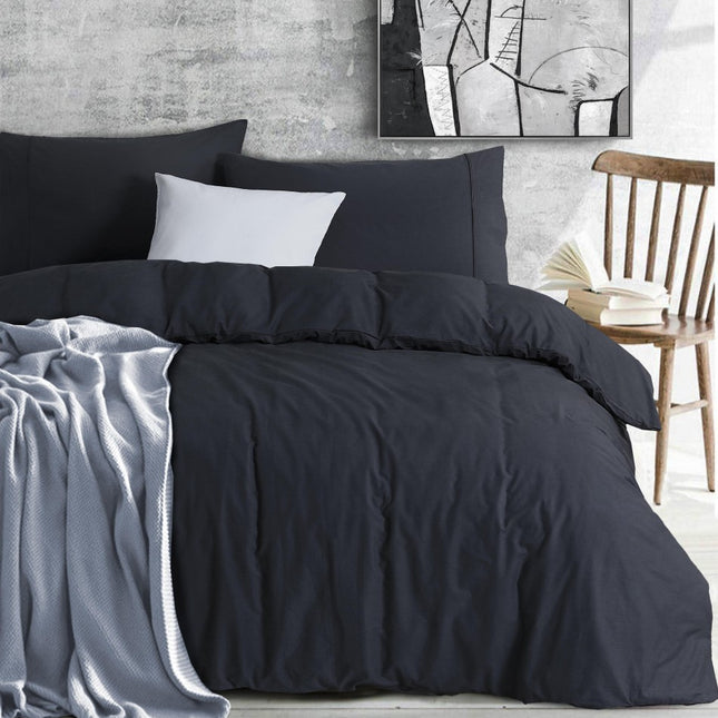 Elan Linen 100% Egyptian Cotton Vintage Washed 500TC Charcoal Super King Quilt Cover Set