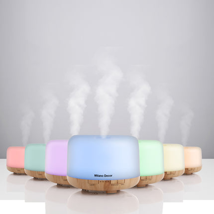 Milano Decor Mood Light Diffuser 500ml Ultrasonic Humidifier With 3 Pack Oils - Light Wood