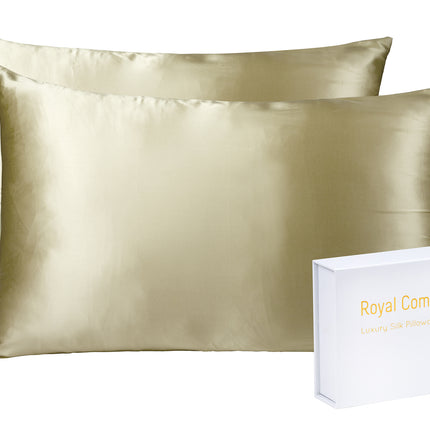 Royal Comfort Mulberry Soft Silk Hypoallergenic Pillowcase Twin Pack 51 x 76cm - Champagne